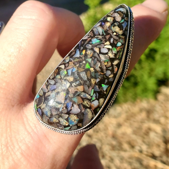 New Huge Copper Ethiopian Opal 925 Silver Statement Ring. - Picture 2 of 16